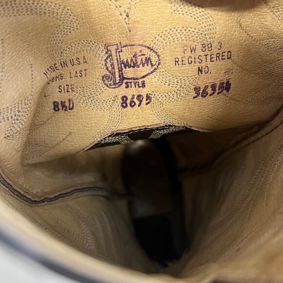 Justin Leather Snakeskin 8695 Brown Tan Western Cowboy Boots 8.5 D - Picture 16 of 16